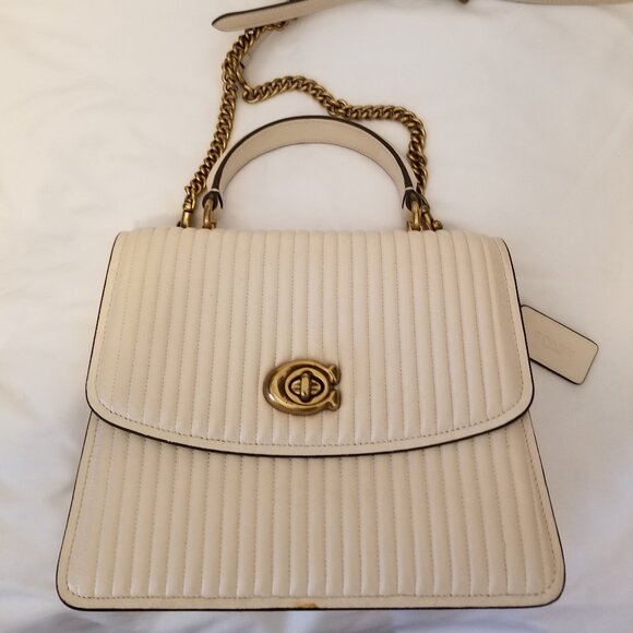 Authentic Coach Parker Ivory Cream Quilted Leather Handbag Crossbody - Picture 1 of 10